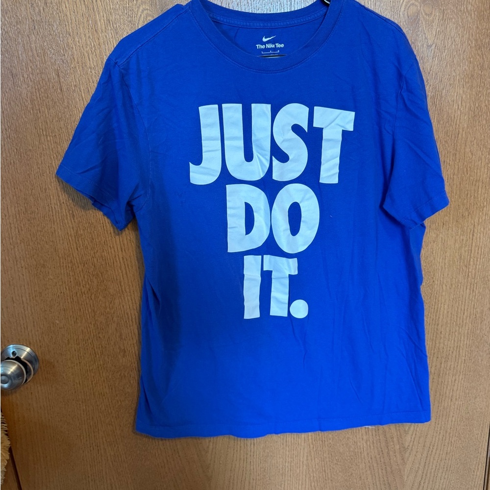 Nike Blue Short-Sleeve Tee with White "JUST DO IT." Graphic